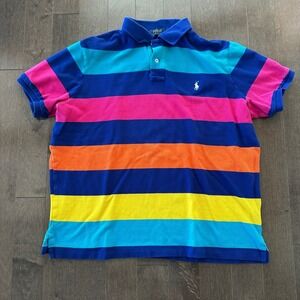 Polo Ralph Lauren Classic Striped Mesh Polo Vibrant Rainbow Euro Summer L